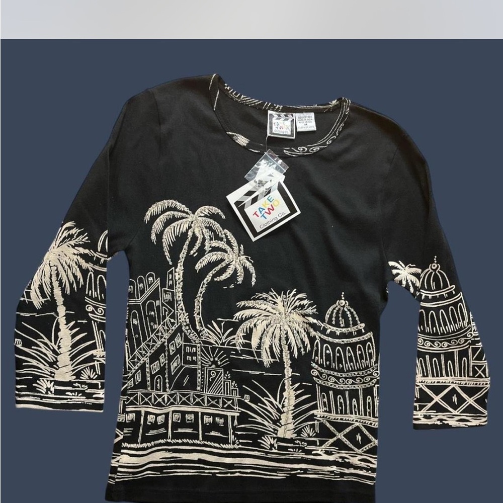 Vintage 90s brand new Take two Black and Cream Women's Cardigan size medium